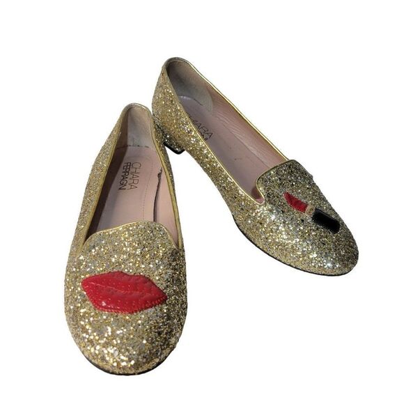 Chiara Ferragni Gold Sparkle Leather Flats (Size 8.5) - Picture 1 of 9